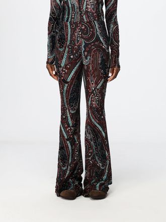 Etro Pantaloni a zampa in cotone a vita alta con stampa Paisley