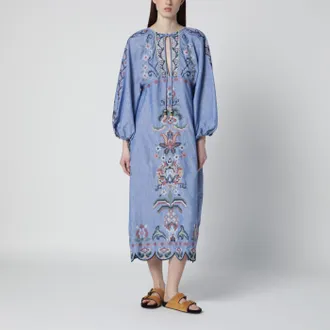 Farm Rio Light blue Blue Garden Tapestry midi dress