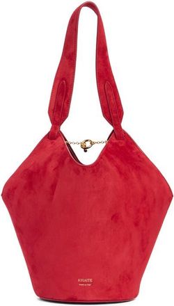 Khaite Mini Lotus Suede Top Handle Bag in Ruby at Nordstrom