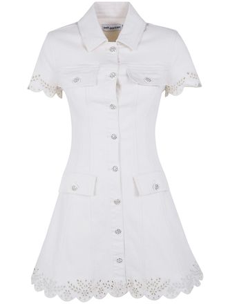 Self Portrait Cream Broderie Denim Mini Dress