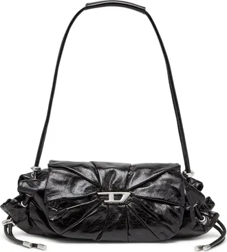 Diesel Scrunch-D-Small shoulder bag in shiny scrunched leather - Shoulder Bags - Woman - Black