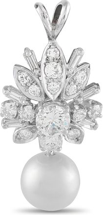 Luxury Bazaar 18K White Gold 1.15ct Diamond Pearl Pendant MF27-080726
