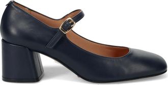 Sangiorgio Pumps, female, Blue, Size: 6 US Blue Heel Strap Calfskin Shoes