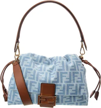 Fendi Fendi Mamma Baguette Medium Ff Denim & Leather Shoulder Bag