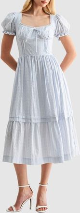 All in Favor Pintuck Cotton Dobby Midi Dress in Light Blue at Nordstrom, Size Medium