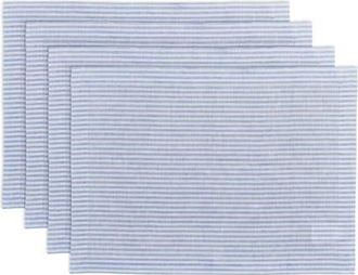 Solino Home Linen Placemats Set of 4, 14 x 19 Inch for Dining Table, Holiday and Everyday Table Decor - Narrow Stripe in Cornflower Blue And White at