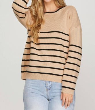 She + Sky Striped Bow Detail Reversible Sweater Cardigan In Bworn/black