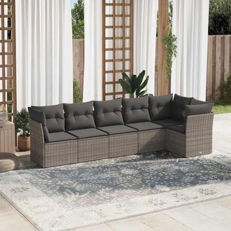 vidaXL Set De Muebles De Jard&iacute;n 6 Pzas Y Cojines Rat&aacute;n Sint&eacute;tico Gris Vidaxl