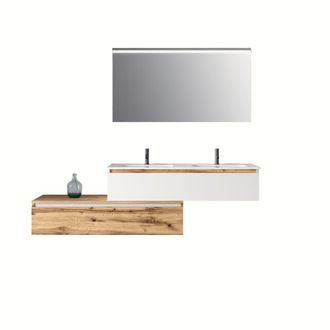 Aquadesign Mueble de ba&ntilde;o de 4 piezas en melamina blanco/roble