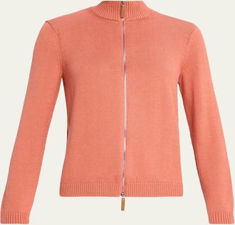 Lafayette 148 New York Cotton-Silk Tape Fitted Bomber Sweater