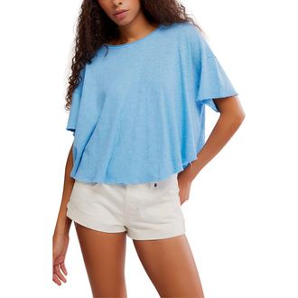 Free People Elsie Linen & Cotton Slub Jersey Swing T-Shirt in Blissful Blue at Nordstrom, Size X-Small