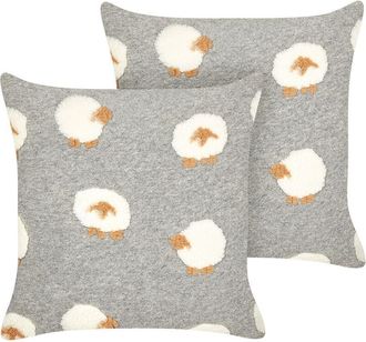 Beliani Beliani - Conjunto De 2 Cojines Decorativos Tela De Poli&eacute;ster Motivo Ovejas De Punto 45 X 45 Cm Gris Einadia