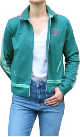 Aeronautica Contrasterend Gestreept Vest met Ritssluiting - Dames - Zomerjassen - Groen - L - Katoen - Jassen