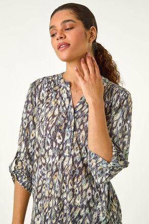 Roman Animal Print Stretch Burnout Top