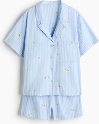 H&M Pyjama mit Oberteil und Shorts - Hellblau/Zitronen