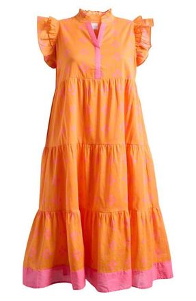Sugarlips Donna Dot Mirna Tiered Midi Dress in Orange-Pink at Nordstrom, Size 1 X