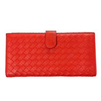 Bottega Veneta Red Color Leather Long Wallet (Bi-Fold) (Pre-Owned)