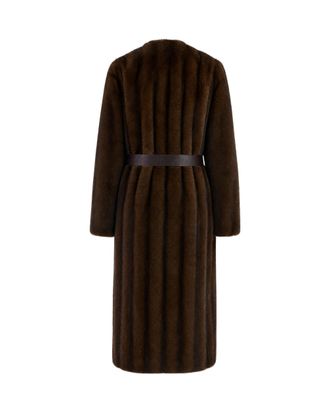 Max Mara Womens Faux Fur Coat With Waist Belt Hazelnut Polyester Jacket