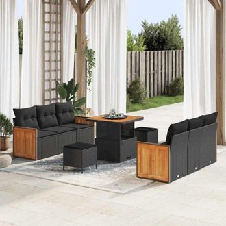 vidaXL Vidaxl - Conjunto De Sof&aacute; De Jard&iacute;n 9 Pcs Negro 80 X 80 X 71 Cm
