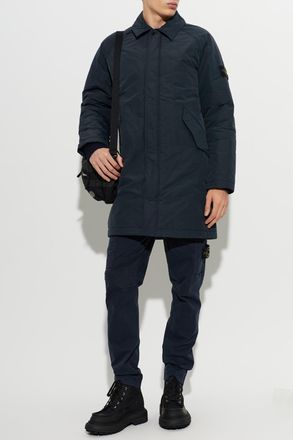 Stone Island Insulated Coat With Logo Patch, Mens, Navy Blue