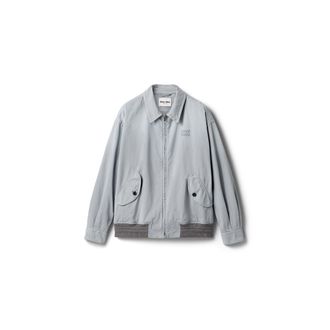 Miu Miu Old Twill Blouson Jacket, Woman, Steel Gray, Size 36