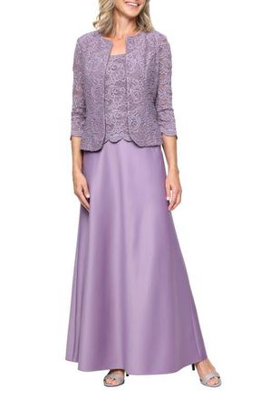 Alex Evenings Embroidered Lace Mock Two-Piece Gown with Jacket in Icy Orchid at Nordstrom, Size 10