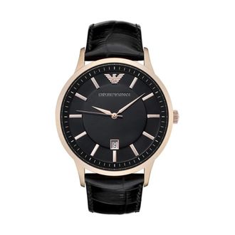 Emporio Armani Accessoires, Heren, Zwart, ONE Size, Leer, Klassiek Horloge