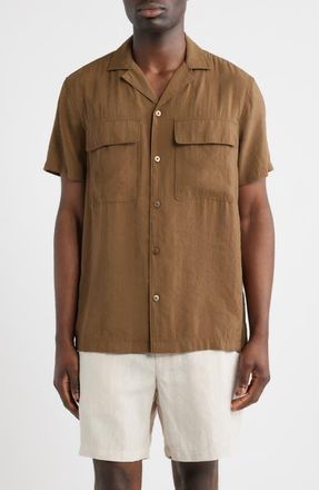 Nordstrom Pocket Resort Short Sleeve Shirt in Brown Desert at Nordstrom, Size Xx-Large