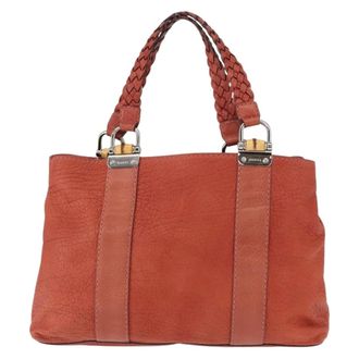 Gucci Vintage Bamboo Handle Leather Red Leather Handbag (Pre-Owned)