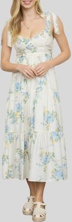 Blu Pepper Loop Trim Tie Shoulder Maxi Dress in Blue Multi at Nordstrom Rack, Size Medium