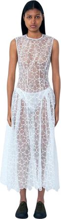 Cecilie Bahnsen Mouwteloze Midi-jurk met Kant - Dames - Casual kleedjes - Wit - 2XS - Katoen - Kleedjes