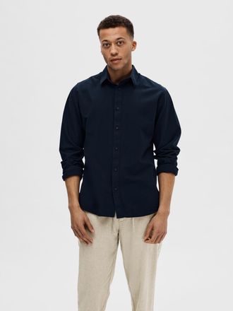 Selected Leinenhemd SELECTED SLHSLIMNEW-LINEN SHIRT LS NOOS, Herren, Gr. S, N-Gr, weiss (sky captain), Web, Obermaterial: 71% Baumwolle, 29% Leinen, unifarben,
