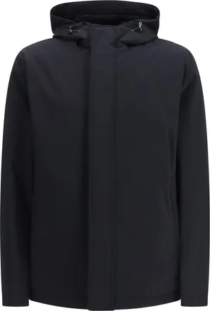 Herno Mens Hooded Padded Jacket Water-Repellent Nylon Black Polyester