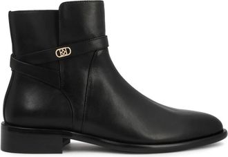 Kazar Leren enkellaarsjes met band en monogram - Dames - Enkellaarsjes - Zwart - 37 EU - Leer - Schoenen