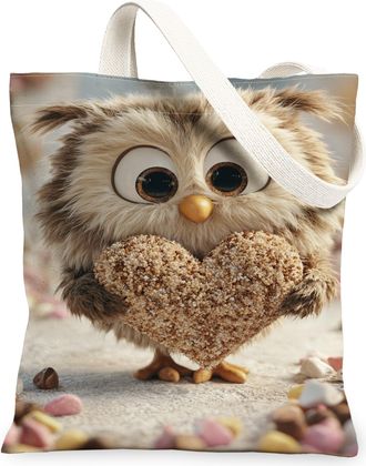 Generic Owl Canvas Tote Bags, Cute Animal Pattern Reusable Grocery Bags, Spring Vintage Lightweight Washable Shoulder Strap Canvas, Brown, 13x15 Inch