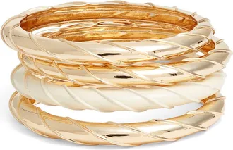 Open Edit Set of 4 Twist Bangle Bracelets in Ivory- Gold at Nordstrom