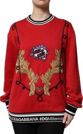 Dolce & Gabbana Womens Embroidered Cotton Crew Neck Sweatshirt Sweatshirts