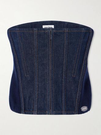 Jean Paul Gaultier Top Bustier In Denim Con Finiture In Misto Lana A Coste - Blu