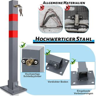 Vingo Post di parcheggio pieghevoli angolari 65 cm con strisce di avvertimento rossa e 3 tasti realizzati in acciaio barriere per barriere per barriere