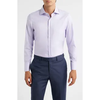 Zanetti Trim Fit Textured Cotton Dress Shirt in Lavender at Nordstrom Rack, Size 14.5 - 32/33