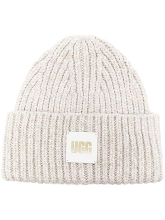 UGG Berretto a coste con applicazione - Grigio