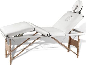vidaXL Vidaxl Camilla De Masaje Plegable 4 Zonas Estructura De Madera Crema