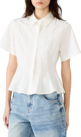 Steve Madden Porter Pleat Button-Up Shirt in White at Nordstrom, Size X-Small