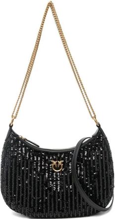 Pinko Half moon mini c pelle + paill - Dames - Schoudertassen - Zwart - ONE Size - Polyester - Tassen