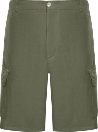120% Lino Linnen cargo Bermuda shorts - Heren - Korte Broeken - Groen - S - Linnen - Korte Broeken