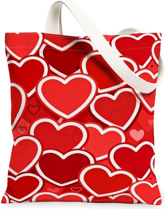 Generic ValentineS Hearts Canvas Tote Bags, Love Pattern Reusable Grocery Bags, Lightweight Washable Shoulder Strap for Travel Pic, Red, 13x15 Inch