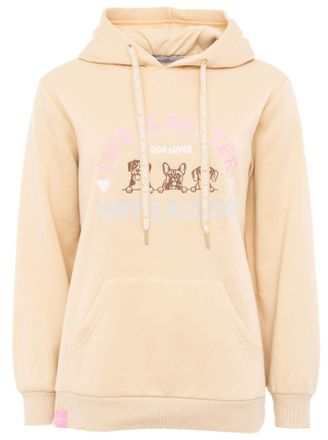 Zwillingsherz Hoodie ZWILLINGSHERZ Dog Life, Damen, Gr. L/XL, beige, Sweatware, Obermaterial: 80% Polyester, 20% Baumwolle, Sweatshirts Hoodie, Mini-Me,mit gestickt
