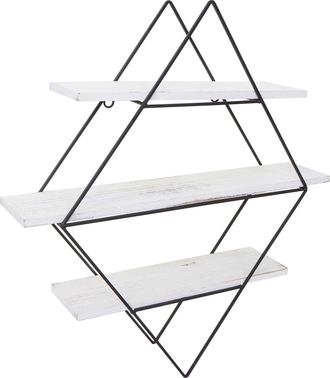 Hhg Nunca Usado] Estanter&iacute;a De Pared Hhg 842, Estanter&iacute;a Colgante Estanter&iacute;a, Dise&ntilde;o Industrial Madera Aut&eacute;ntica 60x55x12cm, Blanco Shabby