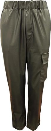 Lareida Elastische taille imitatie leren broek - Dames - Slim Fit Broeken - Groen - L - Leer - Broeken
