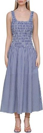 Avec Les Filles Smocked Sleeveless Fit & Flare Maxi Dress in Navy White Gingham at Nordstrom Rack, Size X-Large